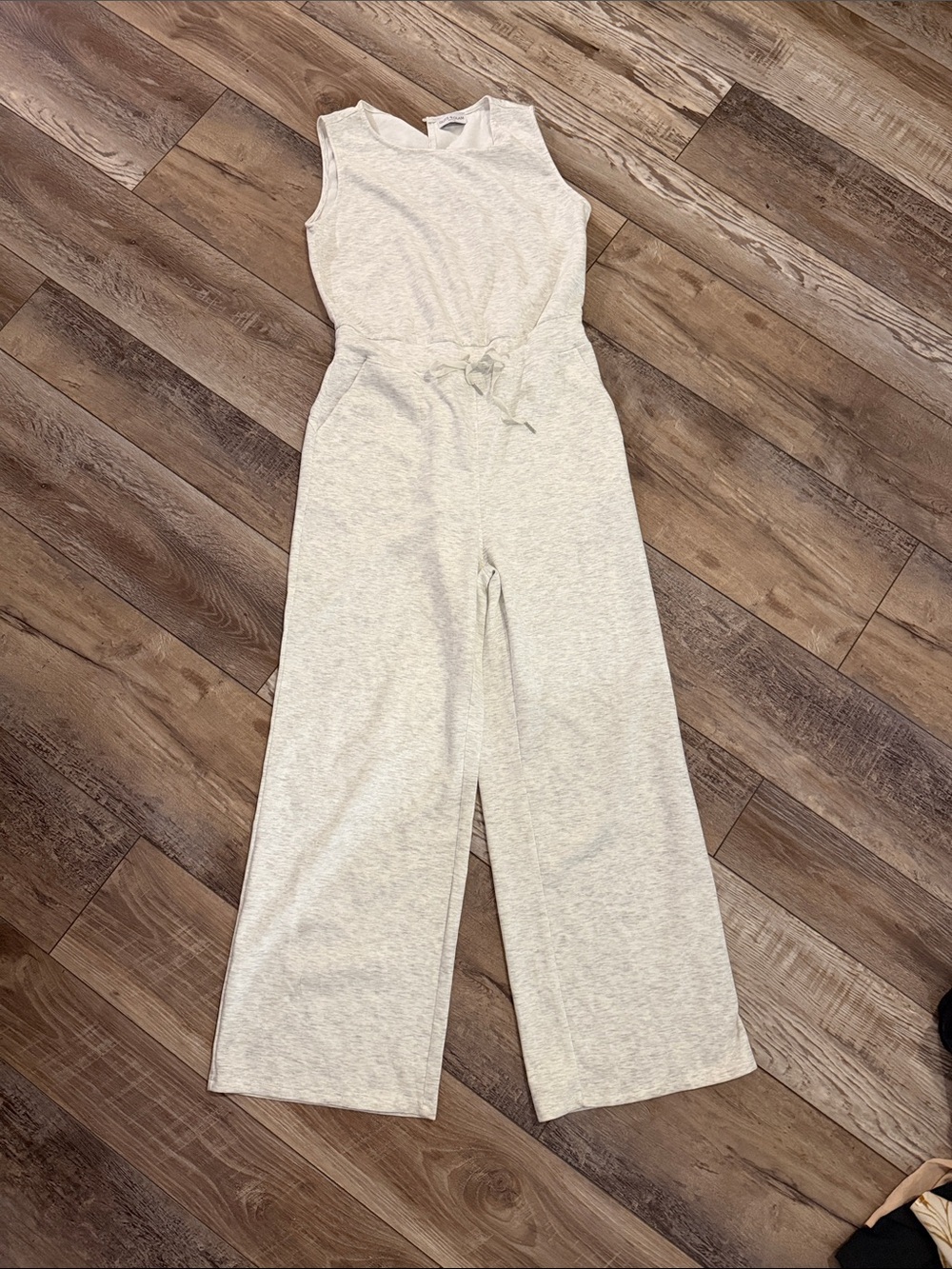 Sleeveless Wide-Leg Jumpsuit with Drawstring Waist in Light Gray